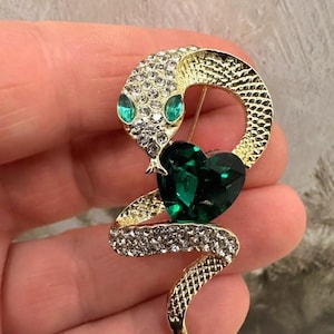 Snake Brooch, Rhinestone Snake Brooch, Gold Green Snake Brooch, Emerald Snake Pin, Snake Pin, Jewelry, Symbol, 2025, Zodiac, Horoscope, Gift