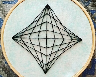 Hand Stitched Geometric Embroidery Hoop Art Wall Hanging Home Decor