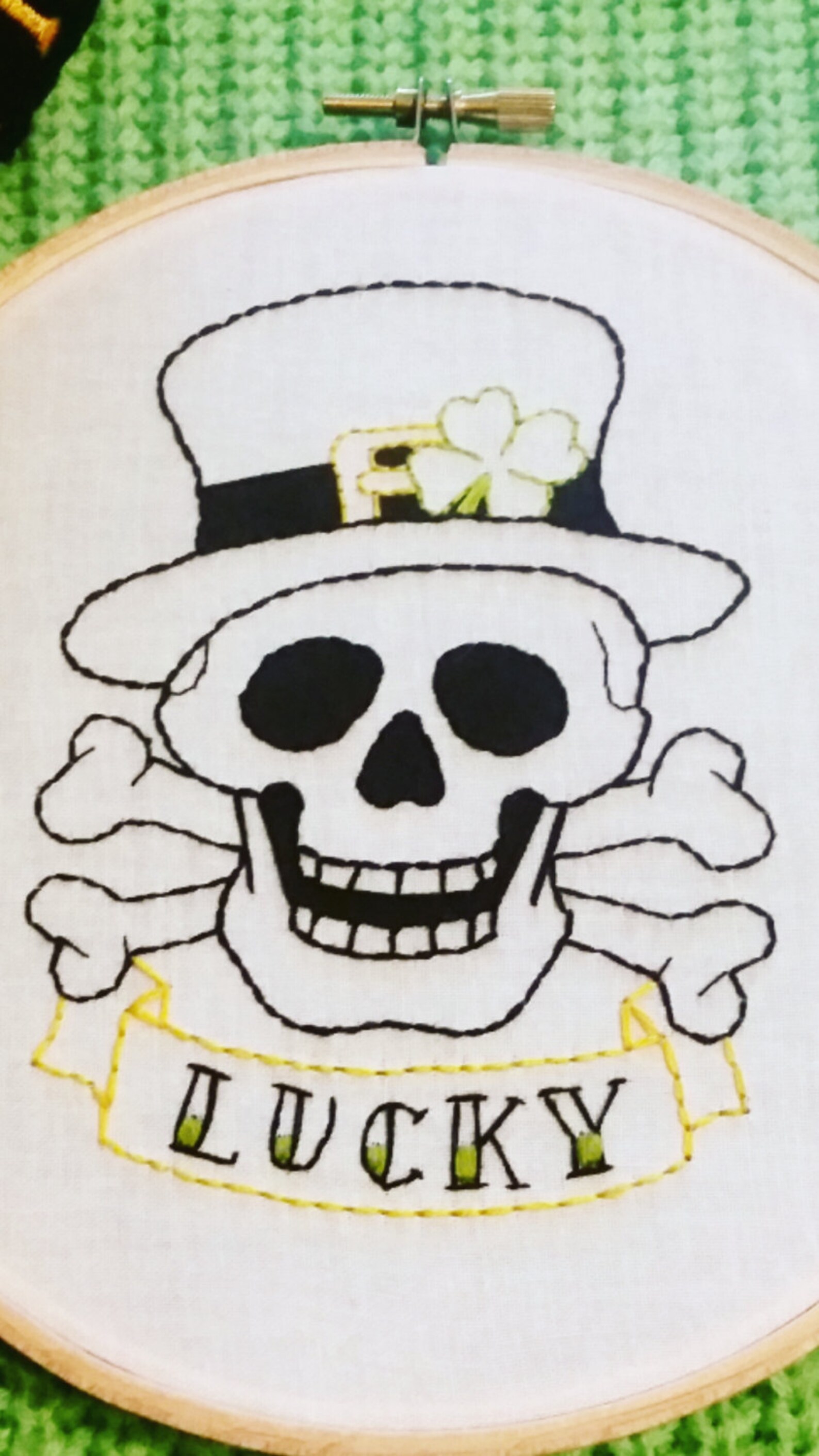 Lucky Skull and Crossbones Embroidery Hoop Art Wall Hanging St Etsy