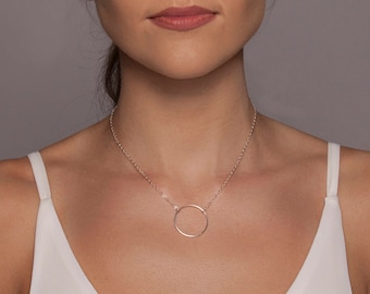 Suspended Circle Necklace in Sterling Silver I Suspended Ring Necklace I Karma Necklace I Open Circle Necklace I Circle Outline I Karma