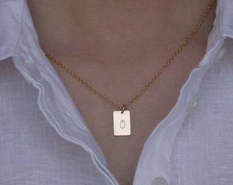 Gold Rectangular Necklace with Initial