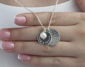 Personalised Duo Disc Necklace + Birthstone Silver