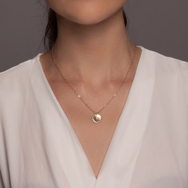 Hammered Gold Initial Necklace, Hammered Gold Monogram Pendant, Hammered Gold Coin Pendant, Gold Letter Necklace, Gold Initial Necklace