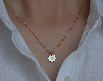 Small Gold Initials Necklace, Initial Necklace Gold, Circle Necklace Personalized Pendant, Initial Engraved Tags, Personalized Disks Gold