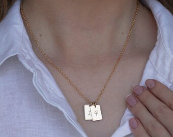 Gold Rectangular Initial Necklace Multiple Pendants