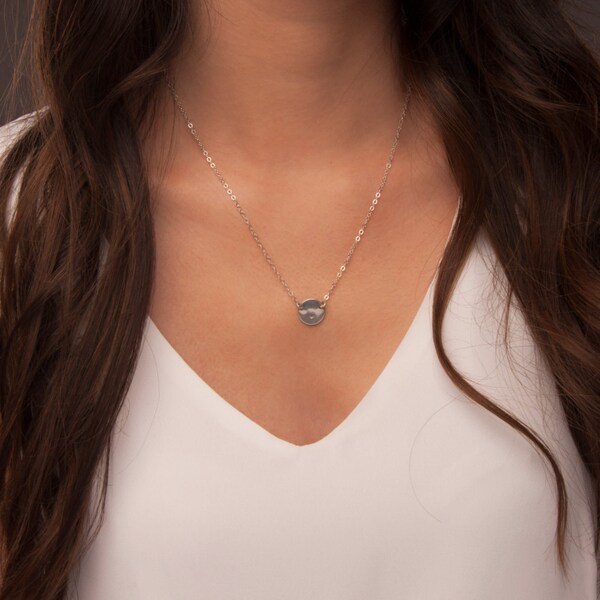 Suspended Disc Necklace Sterling Silver, Suspended Monogram Disc, Initial Disc Necklace Silver, Suspended Initial Disc, Silver Disc Necklace