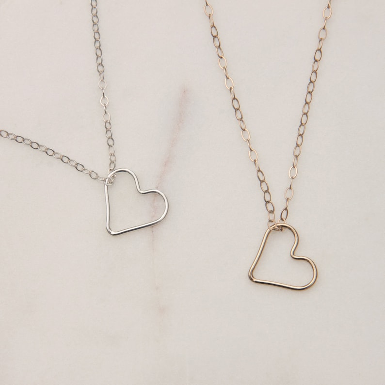 Layered Open Heart Necklaces Sterling Silver or Gold Filled Layered Necklaces wgemstone bar and heart Dainty Stacked Necklaces
