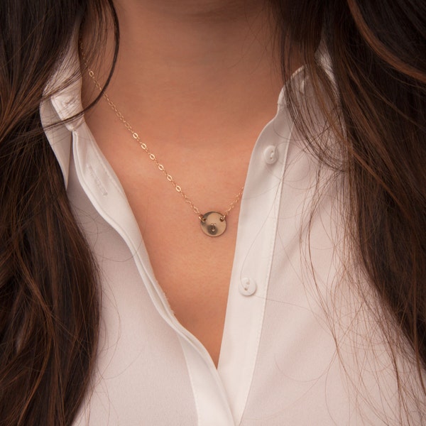 Suspended Disc Necklace Gold, Initial Disc Necklace Gold, Suspended Initial Disc, Gold Disc Necklace, Suspended Circle Necklace, Monogram