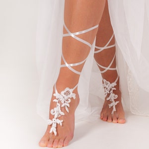 Romantic Lace barefoot sandals, Bridal shoes, Wedding shoes, Bridesmaid barefoot sandals, Beach wedding footless sandal, Foot thong, Lace up