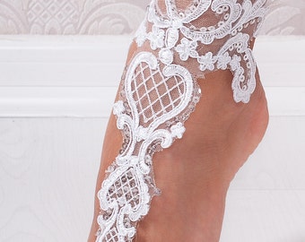 Lace bridal barefoot sandals, Bridal shoes Wedding shoes, Wedding footless sandals, Beach wedding lace anklet, accessory for the bride