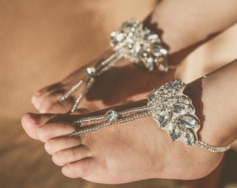 Sandalias descalzas Crystal Stretch para niñas, joyería para los pies de niña de las flores