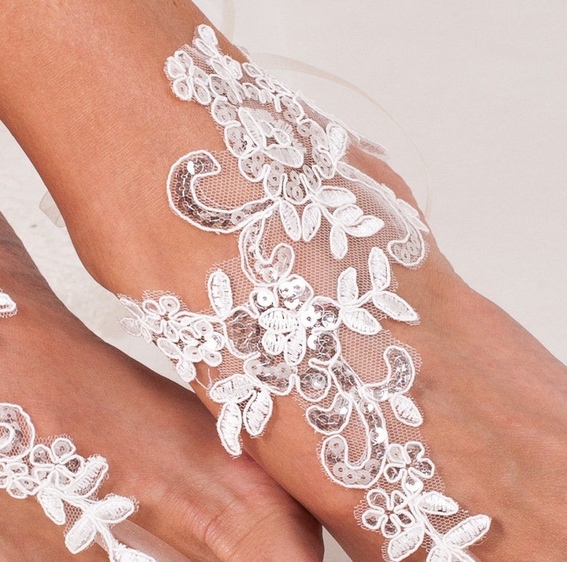 Lace barefoot sandals, Bridal footless sandals, Sequin lace Bridal shoes, Bridesmaid barefoot sandals, Beach wedding footless sandal, Shoes image 5