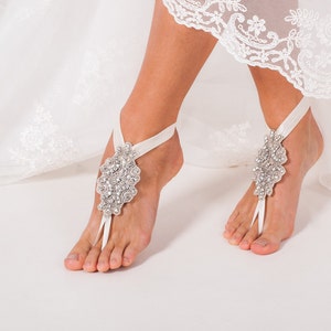 Barefoot sandals wedding, Crystal foot jewelry, Foot jewels for beach wedding, Destination wedding shoes, Soleless sandals, Honeymoon image 2