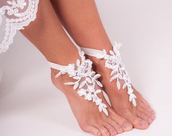 Ivory barefoot sandals, Bridal shoes, Wedding shoes, Bridal footless sandals, Beach wedding lace sandals, Foot thongs, Bridesmaid gift