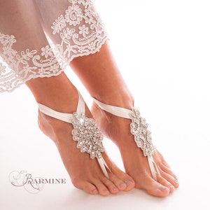 Barefoot sandals wedding, Crystal foot jewelry, Foot jewels for beach wedding, Destination wedding shoes, Soleless sandals, Honeymoon image 1