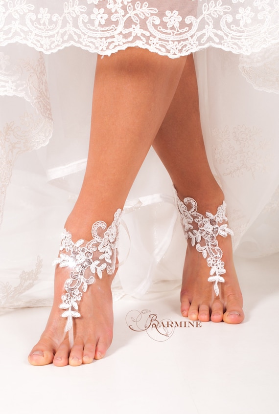 Lace Barefoot Sandals Bridal Footless Sandals Sequin Lace Bridal Shoes Bridesmaid Barefoot Sandals Beach Wedding Footless Sandal Shoes