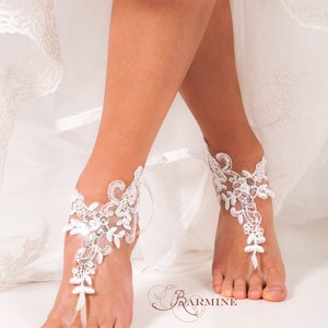 Lace barefoot sandals, Bridal footless sandals, Sequin lace Bridal shoes, Bridesmaid barefoot sandals, Beach wedding footless sandal, Shoes image 3