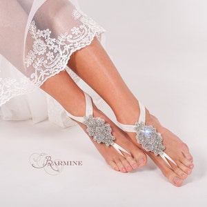 Barefoot sandals wedding, Crystal foot jewelry, Foot jewels for beach wedding, Destination wedding shoes, Soleless sandals, Honeymoon image 4