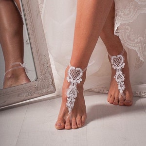 Lace barefoot sandals, Bridal footless sandals, Bridal shoes, Bridesmaid barefoot sandals, Beach wedding barefoot sandal, Foot thongs