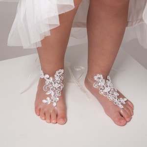 Baby Lace barefoot sandals, Toddler footless sandals, Kids shoes, Flower girl barefoot sandals, Beach wedding french lace footless sandal image 2
