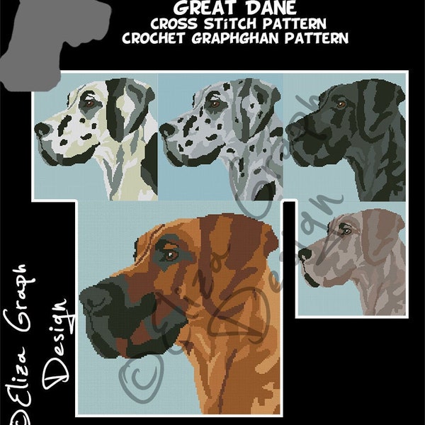 Great Dane CROSS STITCH Pattern, CROCHET Graphghan Blanket Pattern