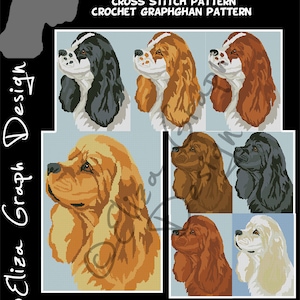 American Cocker Spaniel CROSS STITCH Pattern, CROCHET Graphghan Blanket Pattern