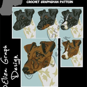 Puede incluir: Patrón de punto de cruz para un perro Fox Terrier de pelo liso. El patrón tiene 150 puntos de ancho por 200 puntos de alto. El perro se muestra en cuatro variaciones de color diferentes.