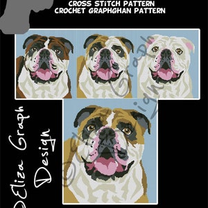 English Bulldog CROSS STITCH Pattern, CROCHET Graphghan Blanket Pattern