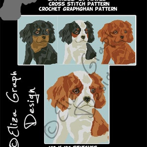 Cavalier King Charles Spaniel Puppy CROSS STITCH Pattern, CROCHET Graphghan Blanket Pattern