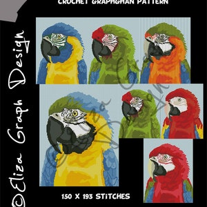 Macaws: Blue and yellow, Blue-throated, Military, Red and green, Harlequin, Scarlet CROSS STITCH Pattern, CROCHET Graphghan Blanket Pattern