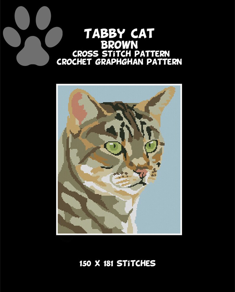 Tabby Cat CROSS STITCH Pattern CROCHET Graphghan Blanket Etsy