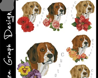 Custom Beagle Cross Stitch Pattern with custom flowers and custom name in PDF Counted Dog Pattern