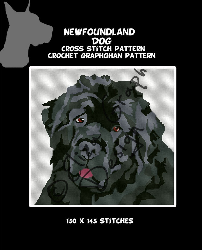 Newfoundland Dog CROSS STITCH Pattern CROCHET Graphghan Etsy