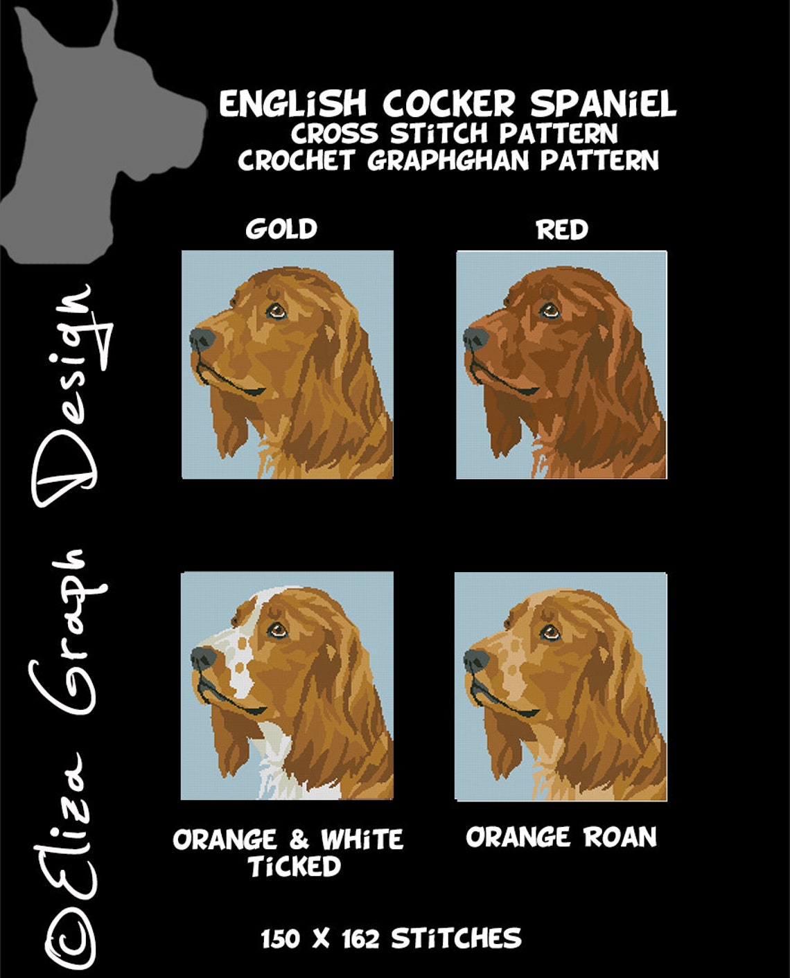 English Cocker Pattern English Cocker Spaniel CROSS STITCH Pattern, CROCHET Graphghan Blanket ...