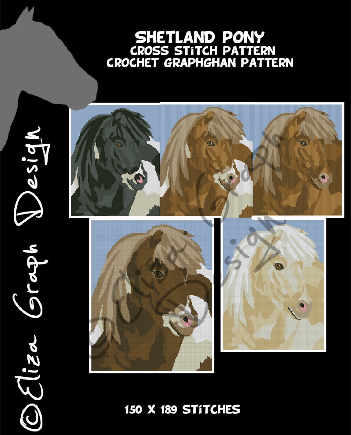 Shetland Pony CROSS STITCH Pattern, CROCHET Graphghan Blanket Pattern ...