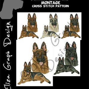 German Shepherd CROSS STITCH Pattern, Dog Counted Montage Cross Stitch Pattern
