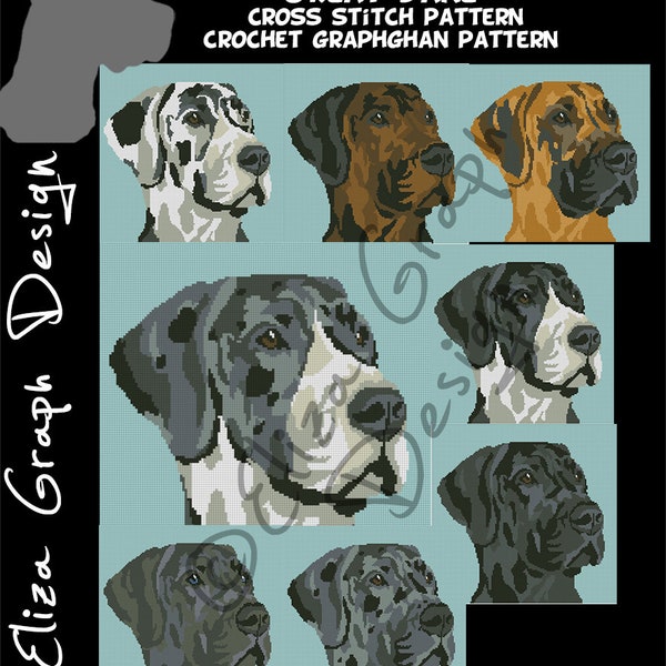 Great Dane CROSS STITCH Pattern, CROCHET Graphghan Blanket Pattern