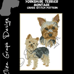 Yorkie CROSS STITCH Pattern, Yorkshire Terrier Dog Counted Montage Cross Stitch Pattern