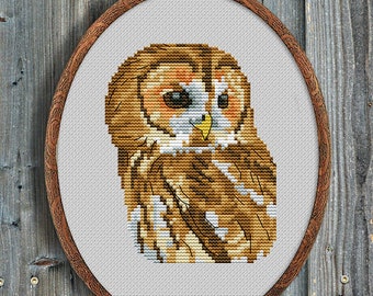 Tawny Owl Counted Cross Stitch Pattern PDF, Bird DIY Easy small owl decoration ornament