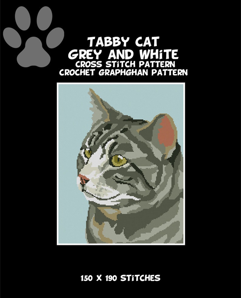 Tabby Cat CROSS STITCH Pattern CROCHET Graphghan Blanket Etsy
