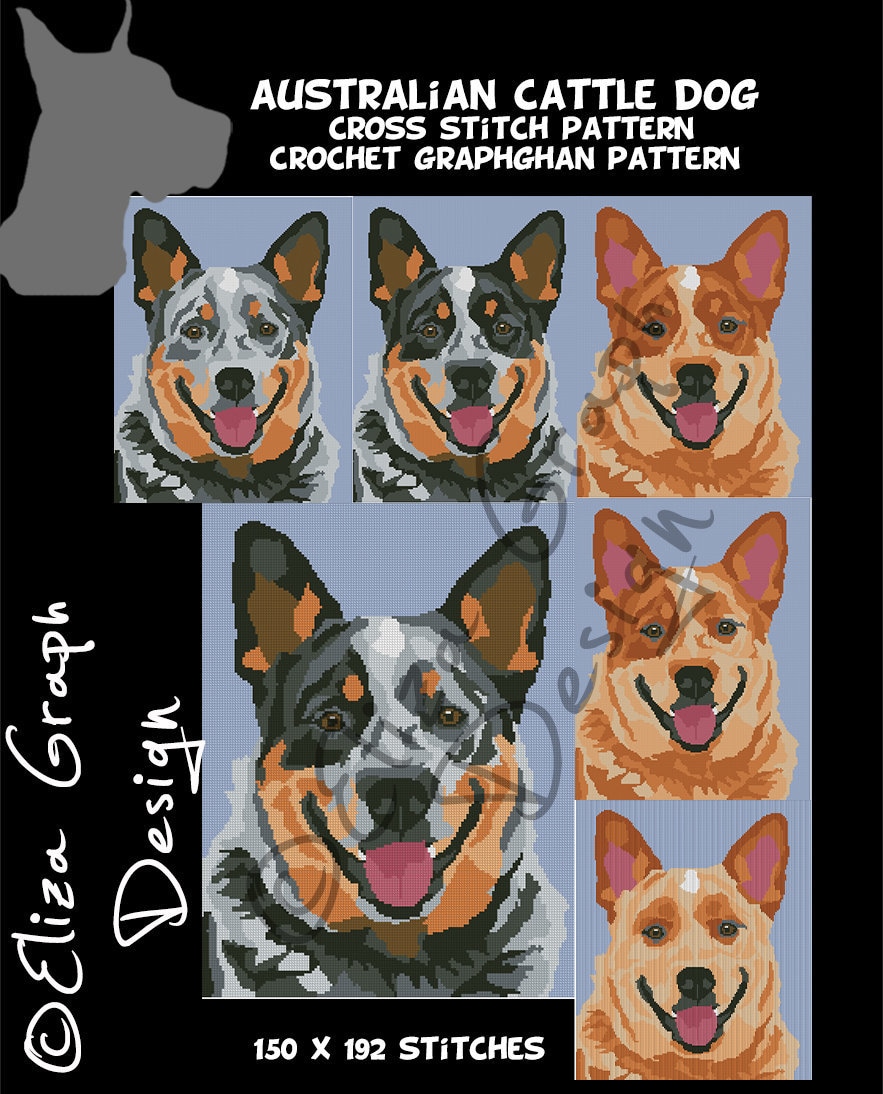 Australian Cattle Dog CROSS STITCH Pattern, CROCHET Graphghan Blanket Pattern