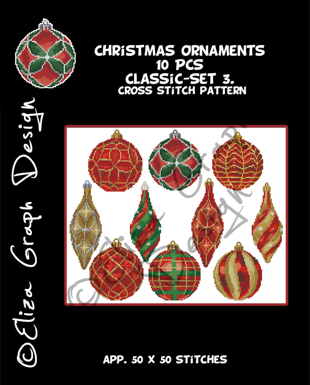 Classic Christmas Ball Cross Stitch Patterns PDF, 10 Pcs Christmas ...
