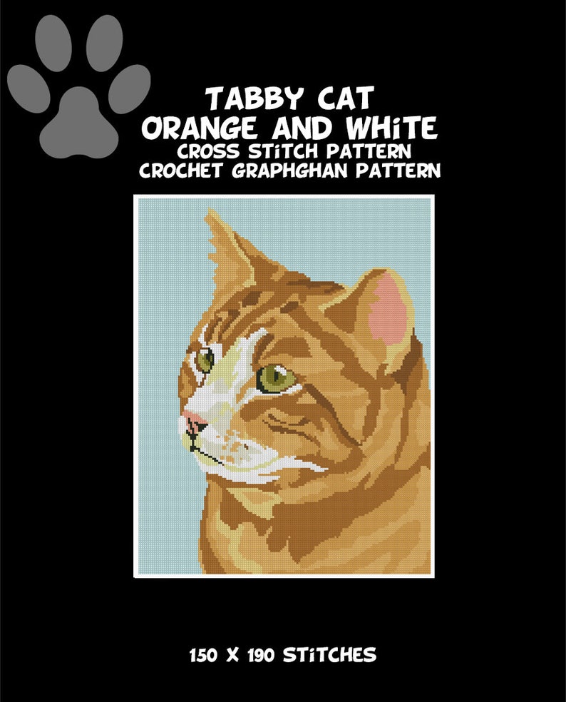 Tabby Cat CROSS STITCH Pattern CROCHET Graphghan Blanket Etsy