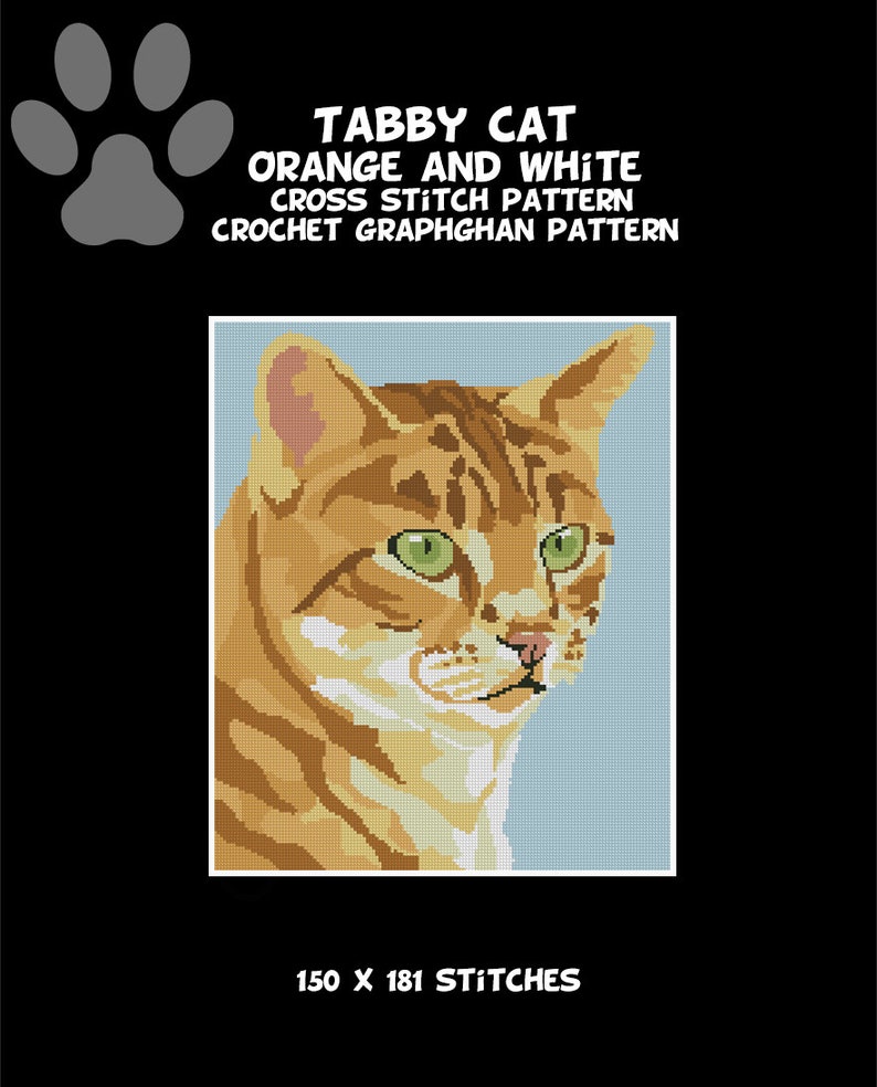 Tabby Cat CROSS STITCH Pattern CROCHET Graphghan Blanket Etsy