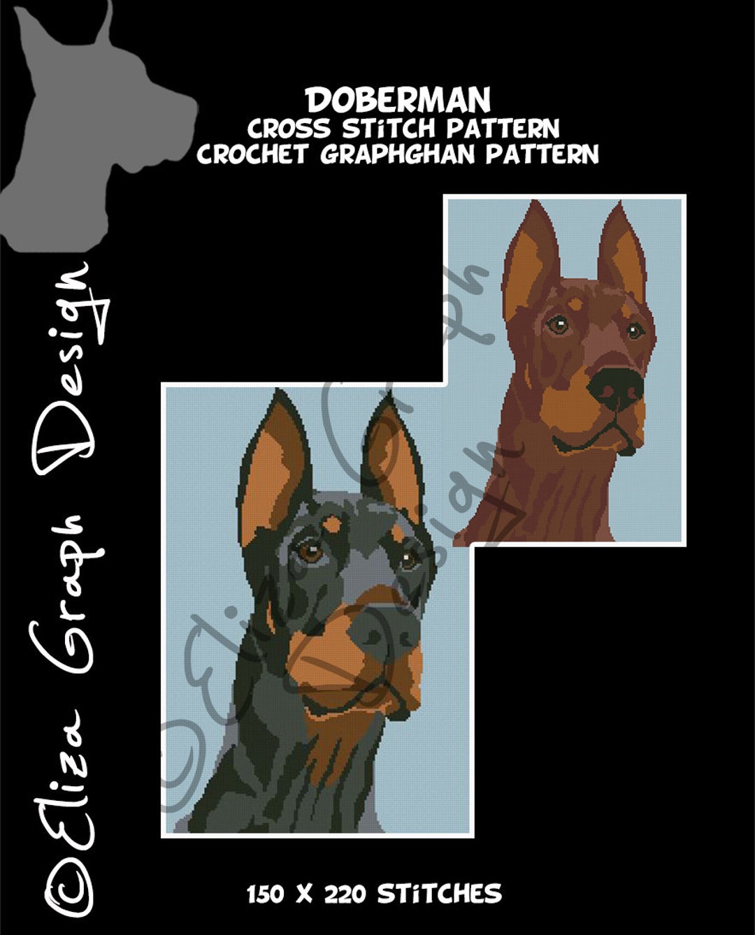 Doberman CROSS STITCH Pattern, CROCHET Graphghan Blanket Pattern - Etsy