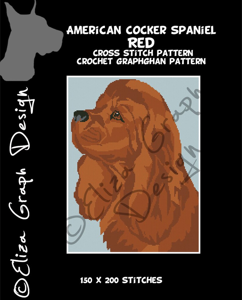 American Cocker Spaniel CROSS STITCH Pattern, CROCHET Graphghan Blanket ...
