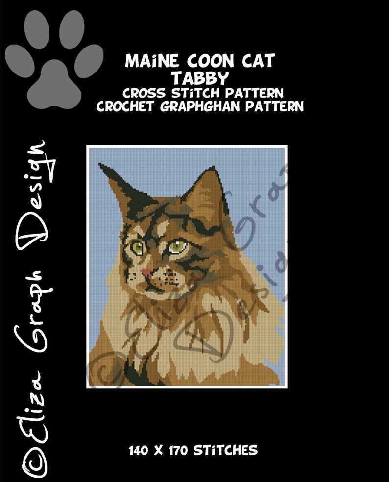 Maine Coon Cat CROSS STITCH Pattern CROCHET Graphghan Blanket Etsy