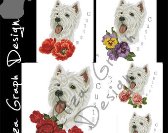 Custom Westie Cross Stitch Pattern with custom flowers and custom name in PDF Counted Dog Pattern