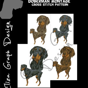 Doberman CROSS STITCH Pattern, Doberman Dog Counted Montage Cross Stitch Pattern