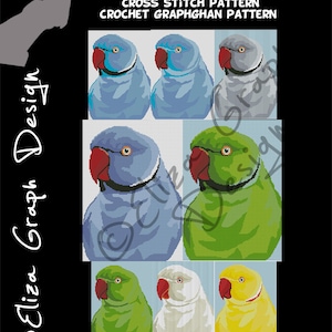 Ring-necked Parakeet CROSS STITCH Pattern, Indian ringneck parrot CROCHET Graphghan Blanket Pattern